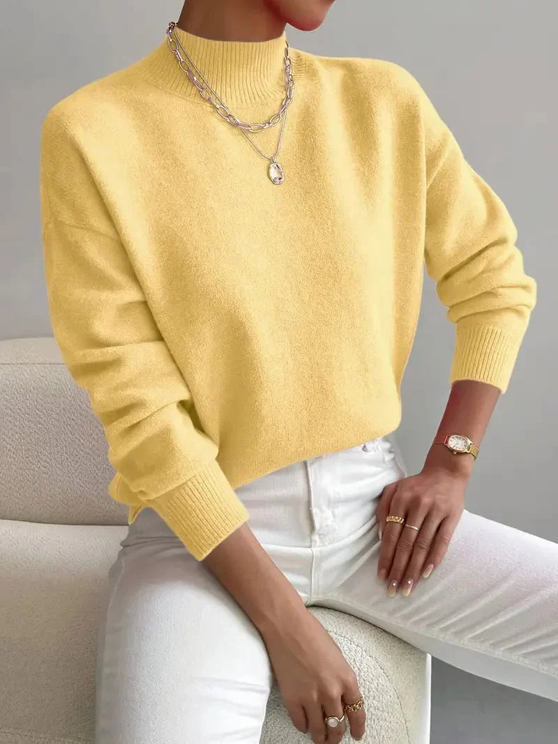 Mock Neck Long Sleeve Relaxed Fit Sweater For Women