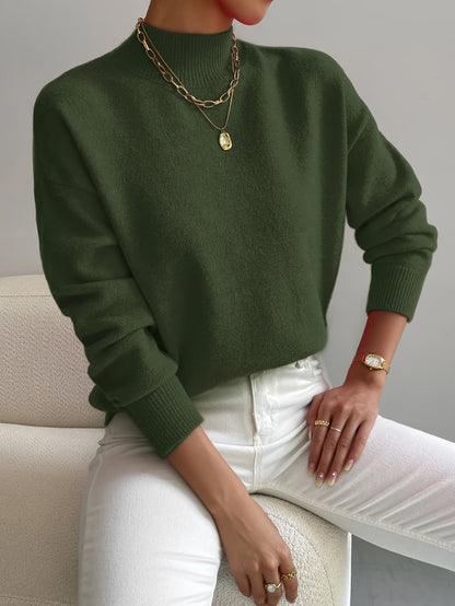 Mock Neck Long Sleeve Relaxed Fit Sweater For Women