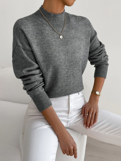 Mock Neck Long Sleeve Relaxed Fit Sweater For Women
