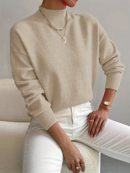 Mock Neck Long Sleeve Relaxed Fit Sweater For Women