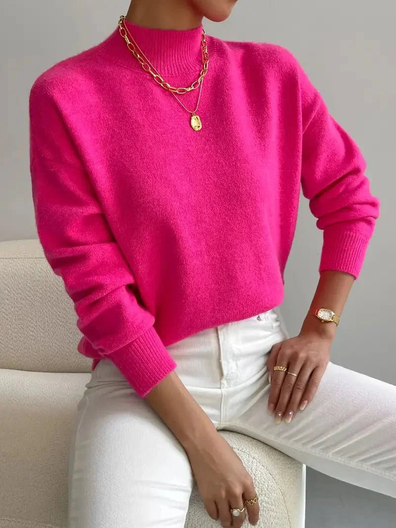 Mock Neck Long Sleeve Relaxed Fit Sweater For Women
