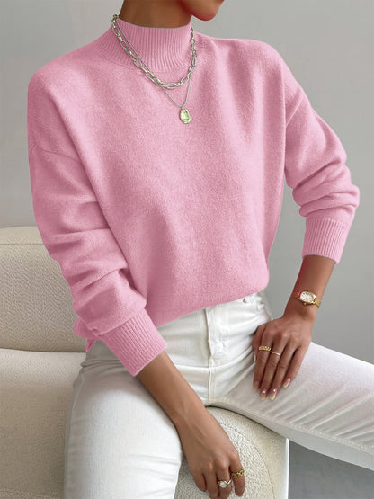 Mock Neck Long Sleeve Relaxed Fit Sweater For Women