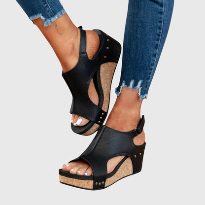 Open Toe Studded Wedge Slingback Sandals
