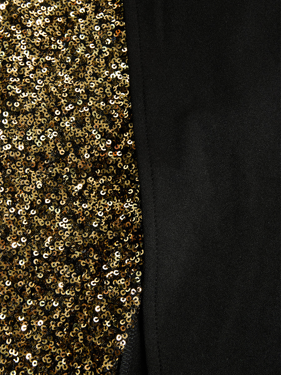 Asymmetric Sequin Mock Neck Slit Dress