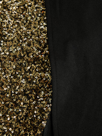 Asymmetric Sequin Mock Neck Slit Dress