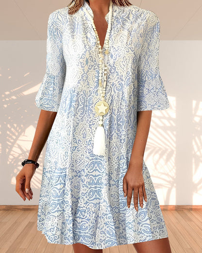 Loose Short Flared Tiered Collared Dress