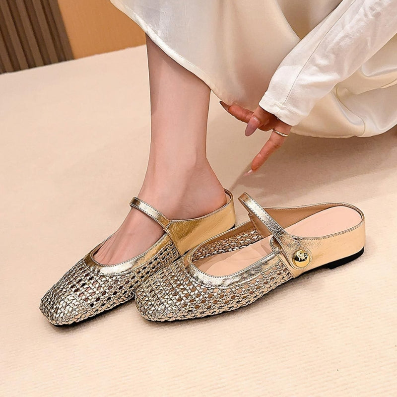 Square Toe Woven Strap Sandals