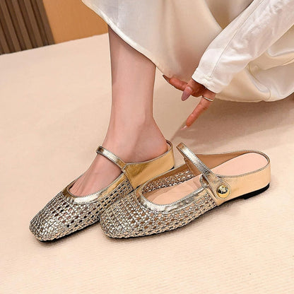 Square Toe Woven Strap Sandals