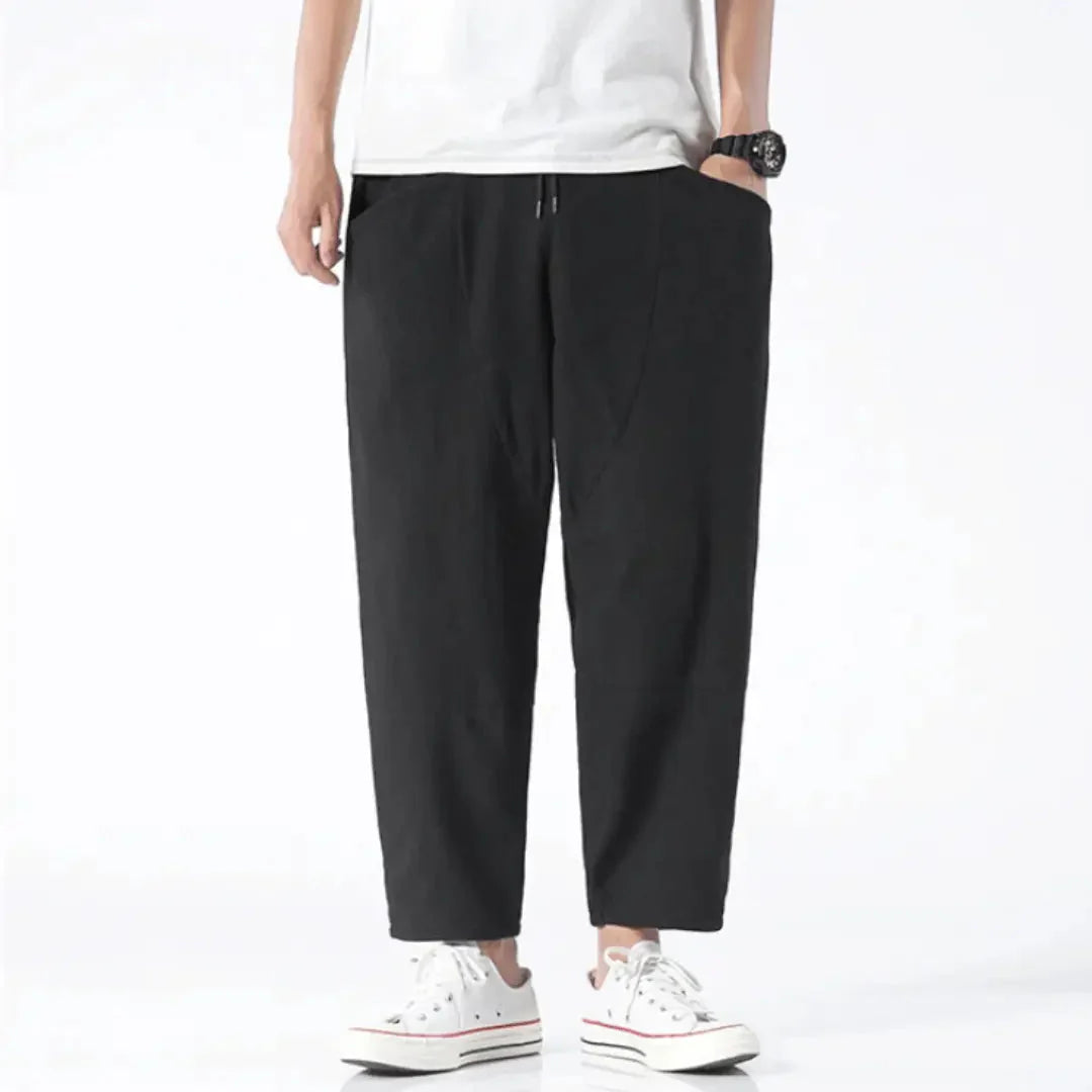 Drawstring Elastic Waist Tapered Cropped Trouser
