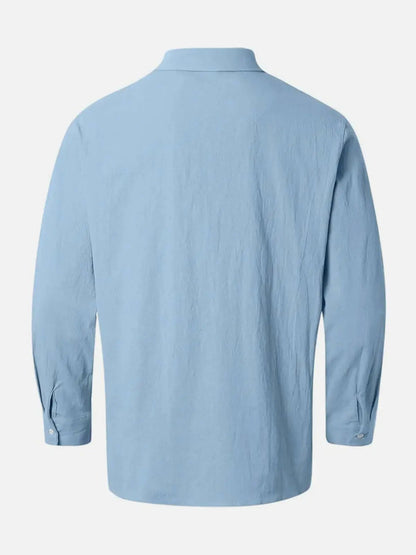 Collared Buttoned Cuffed Textured Curved Plain Shirt