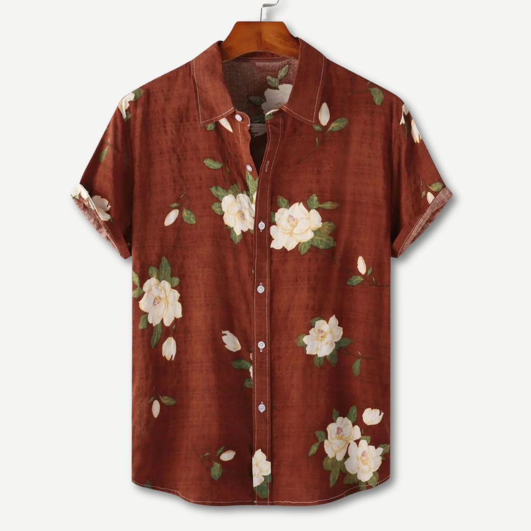 Floral Collared Buttoned Rolled Curved Loose Shirt