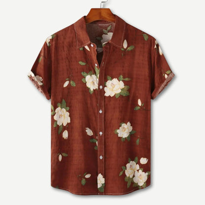 Floral Collared Buttoned Rolled Curved Loose Shirt