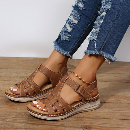 Contrast Stitched Strappy Wedge Platform Sandals