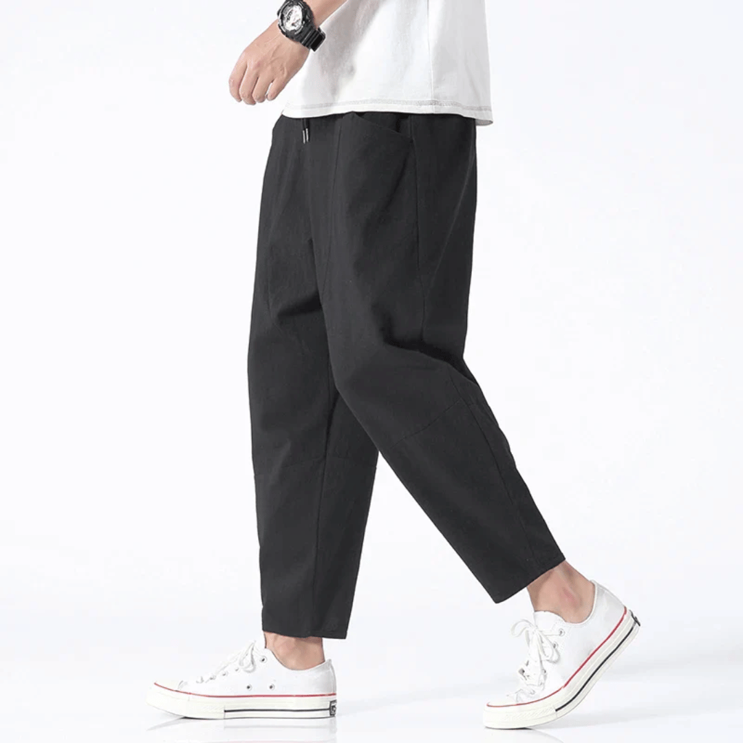 Drawstring Elastic Waist Tapered Cropped Trouser