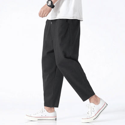 Drawstring Elastic Waist Tapered Cropped Trouser