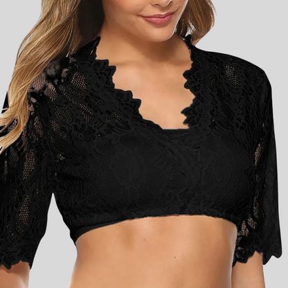 Women's Sweetheart Neck Half Sleeve Lace Crop Blouse