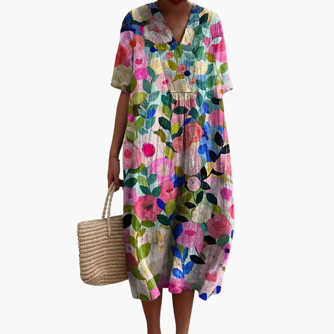 Floral Gathered Loose Oversized Printed Midi Dress