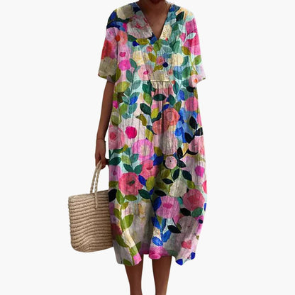 Floral Gathered Loose Oversized Printed Midi Dress