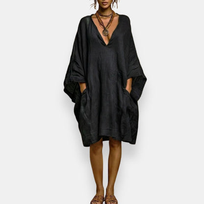 Low Wide Draped Loose Solid Midi Dress
