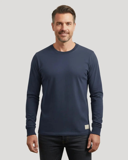 Round Neck Long Sleeved Cuffed Solid Shirt