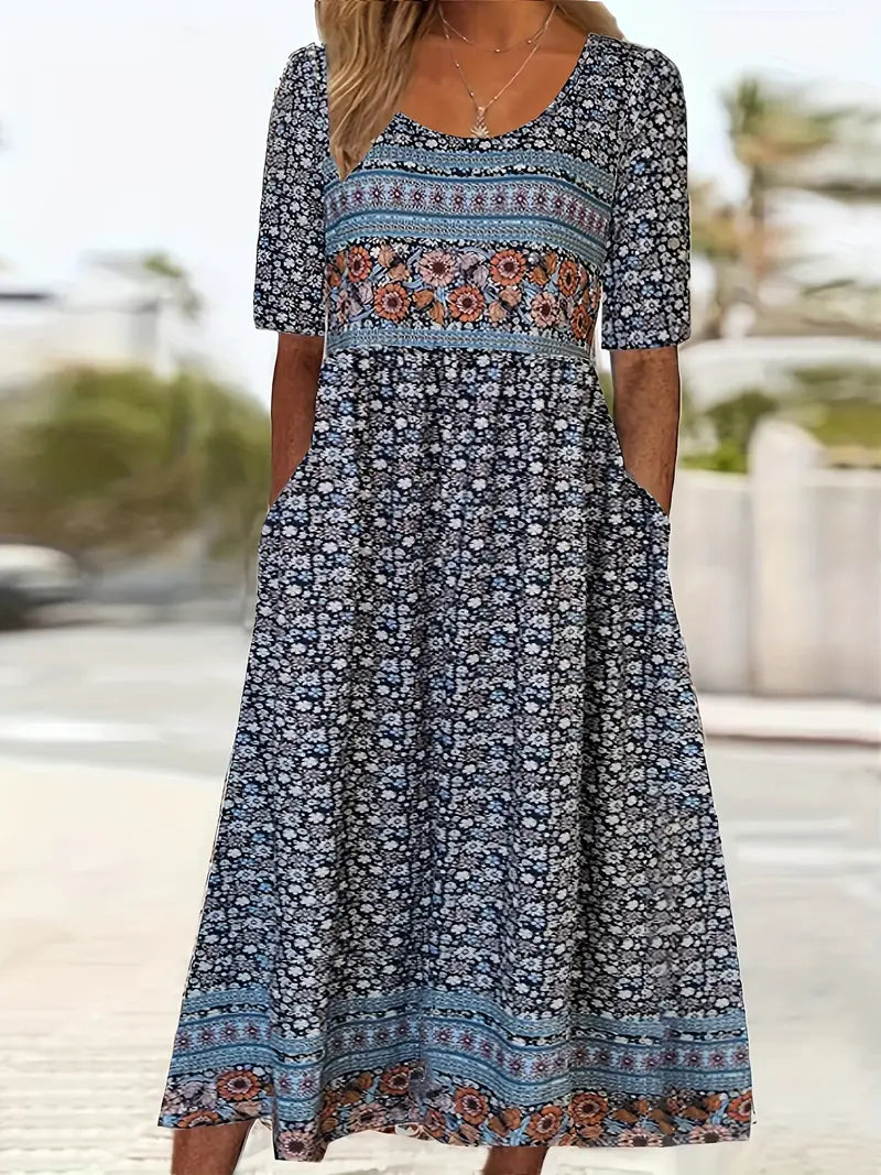 Floral Printed Scoop Smocked Tiered Dress