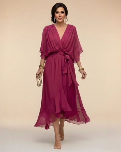 Gathered V-Neck Dress