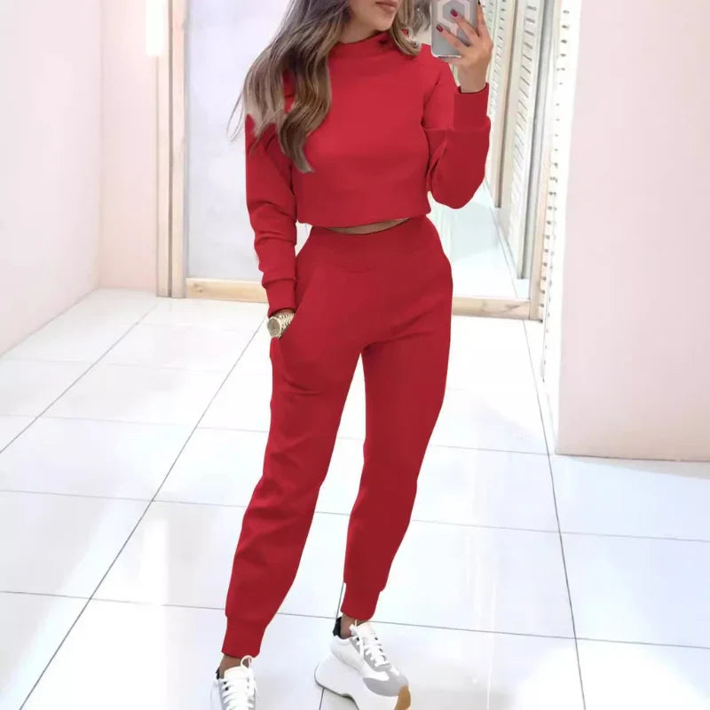 Crew Neck Long Sleeve Cropped Cardigan Sweater Set For Women