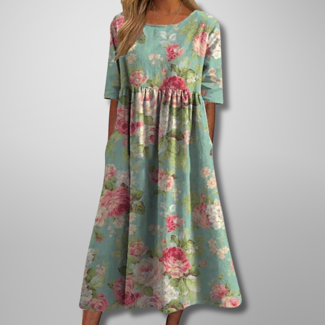 Short Sleeved Round Neck Floral Dress