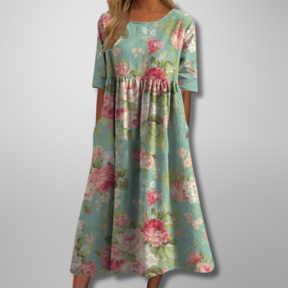 Short Sleeved Round Neck Floral Dress