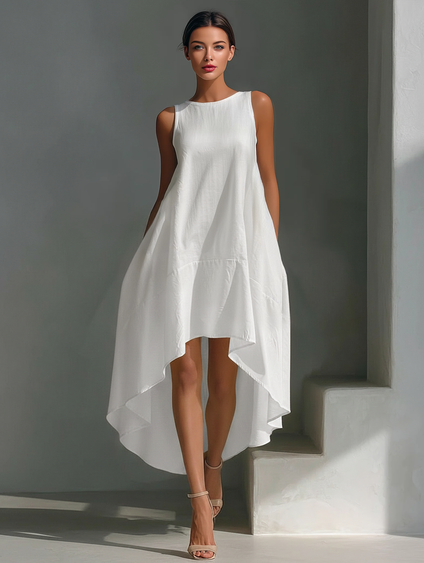 Round Neck Sleeveless Layered Asymmetric Dress