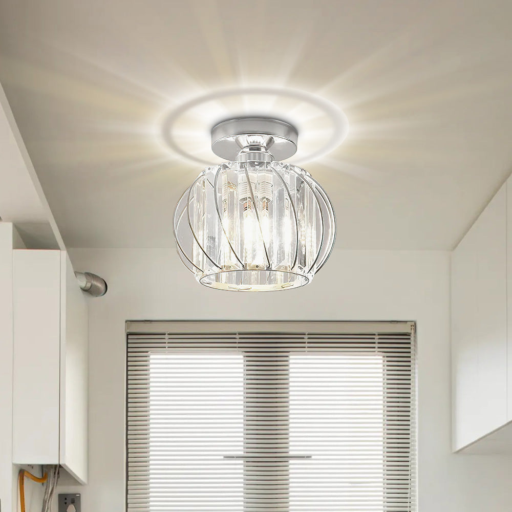 Metal Cage Ceiling Light with Glass Slats