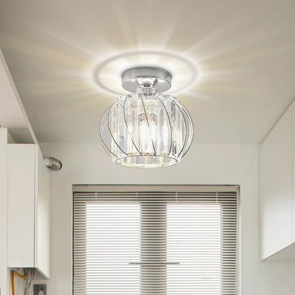 Metal Cage Ceiling Light with Glass Slats