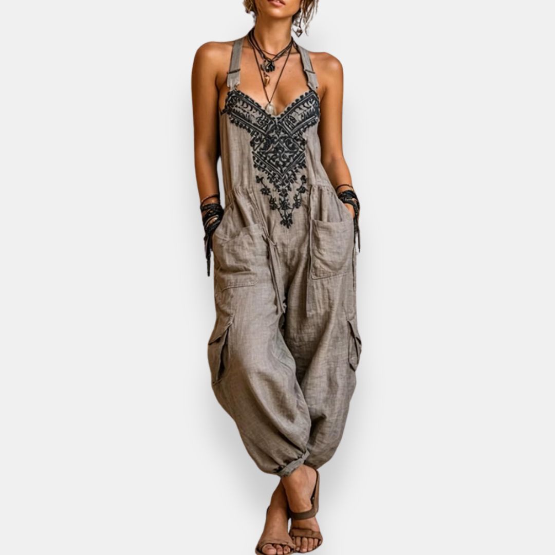 Sleeveless Pocketed Loose Full Jumpsuit