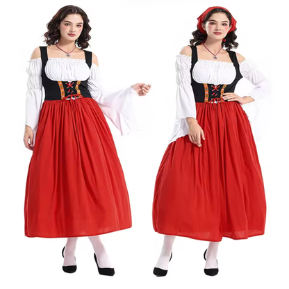 Women's Off-Shoulder Long Sleeve Lace-Up Maxi Oktoberfest Dress