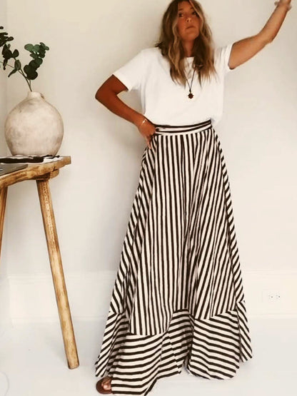 Strapless Diagonal Striped Flare Maxi Dress