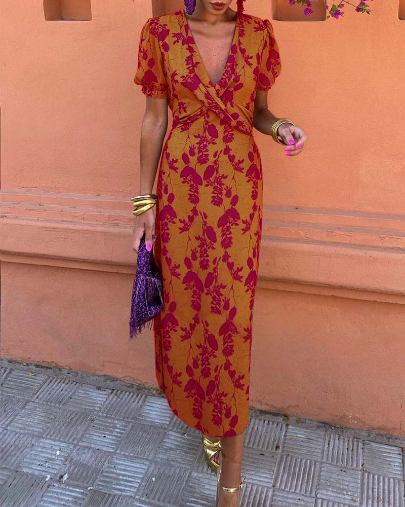 V-Neck Floral Dress