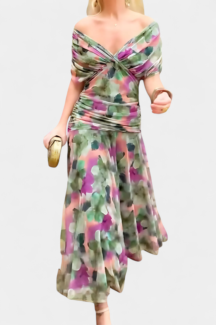 Twist Front Pleated Long Dress