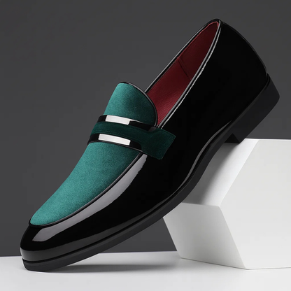 Glossy Paneled Banded Stitched Heeled Loafers