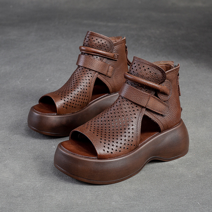 Perforated Open Toe Platform Sandals