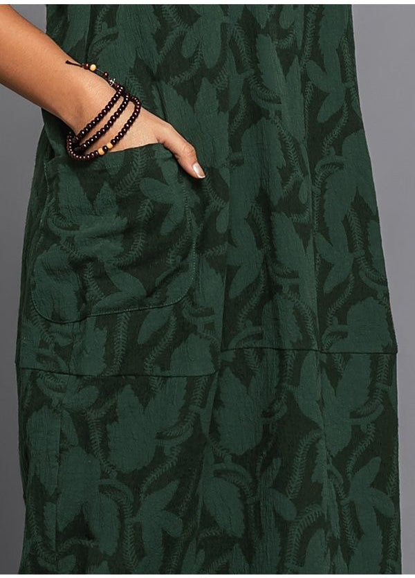 Loose Round Patterned Long Pocketed Straight Dress