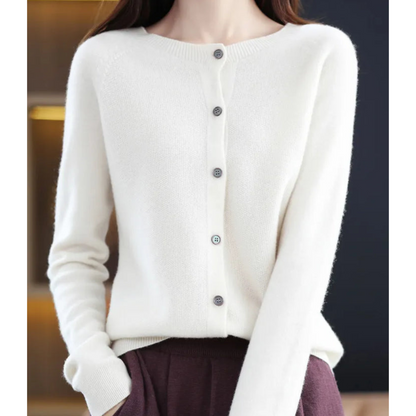 Round Buttoned Ribbed Cuffed Relaxed Cardigan