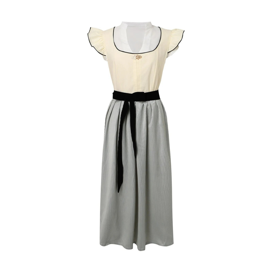 Women's Square Neck Ruffle Sleeve Striped Midi Dirndl Dress