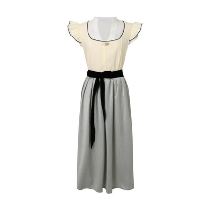 Women's Square Neck Ruffle Sleeve Striped Midi Dirndl Dress