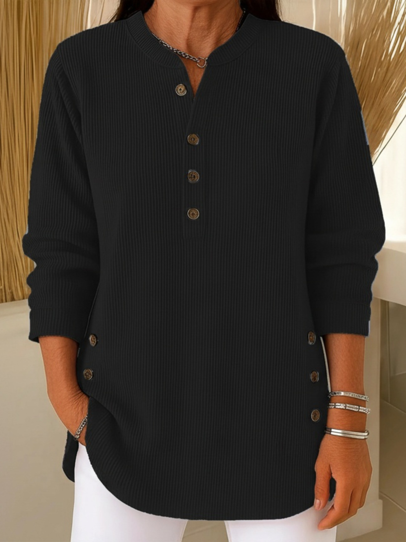 Women's Button Front Long Sleeve Ribbed Knit Sweater