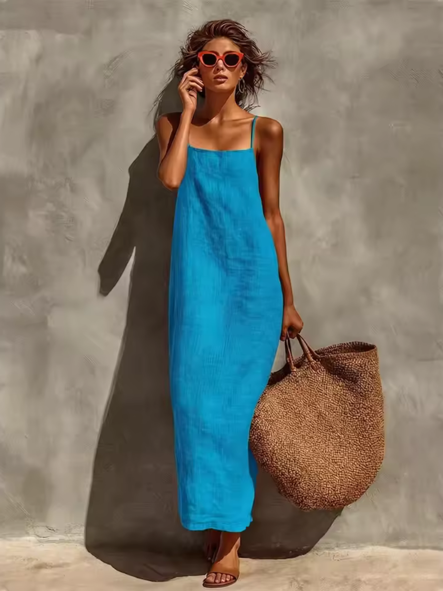 Sleeveless Square Neck Spaghetti Strap Maxi Dress