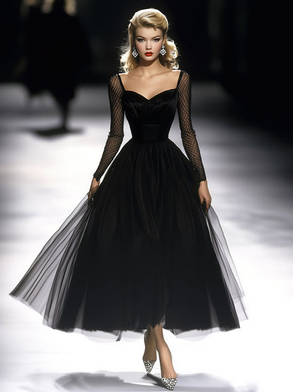 Fitted Gathered Long Flared Midi Dress