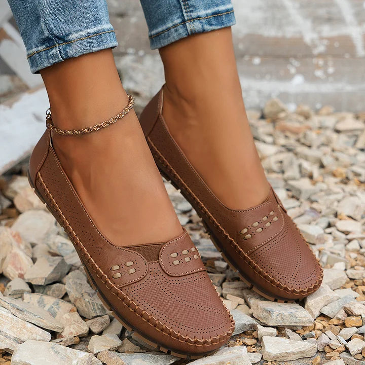 Round Toed Stitched Flat Shoes