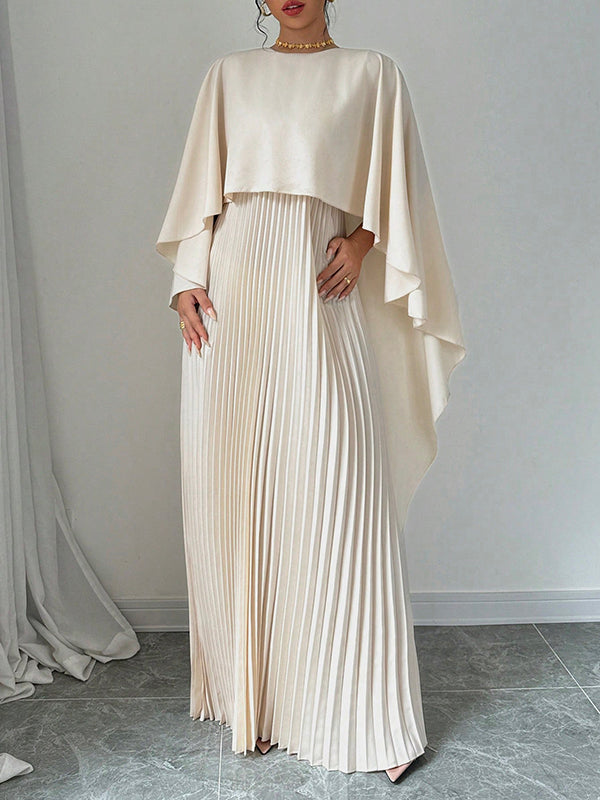 Cape Layered Pleated Round High Maxi Dress