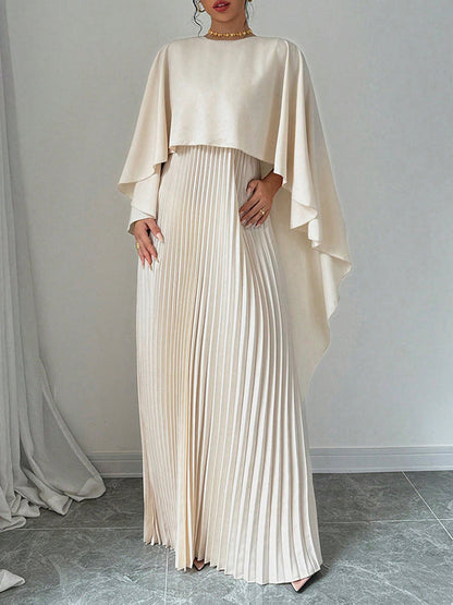 Cape Layered Pleated Round High Maxi Dress