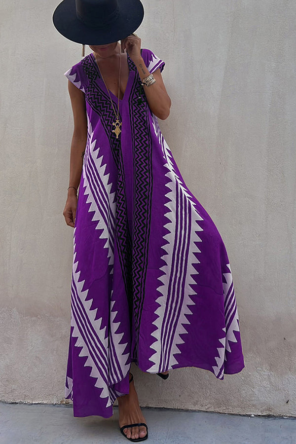 Deep Neckline Flared Hemline A-Line Dress